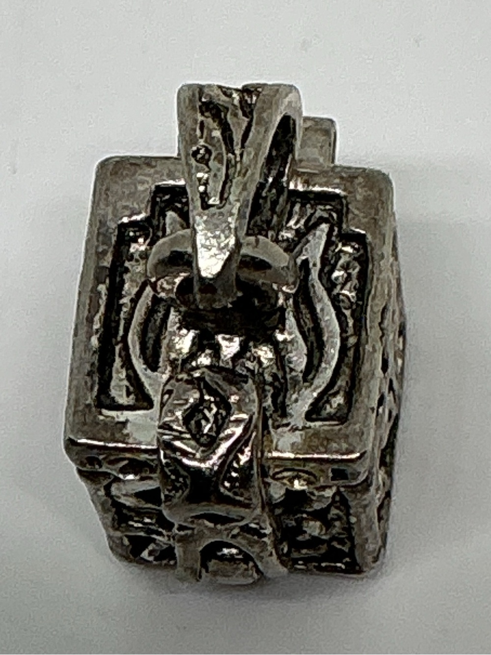Vintage Silver Tone Hinged Box Locket Charm Pendant Floral Motif Rhinestone